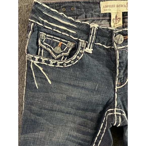 VTG Y2K Laguna Beach Jean Co 28x34 Embroidered Thick Stitch Low Rise Bootcut USA - Picture 4 of 13
